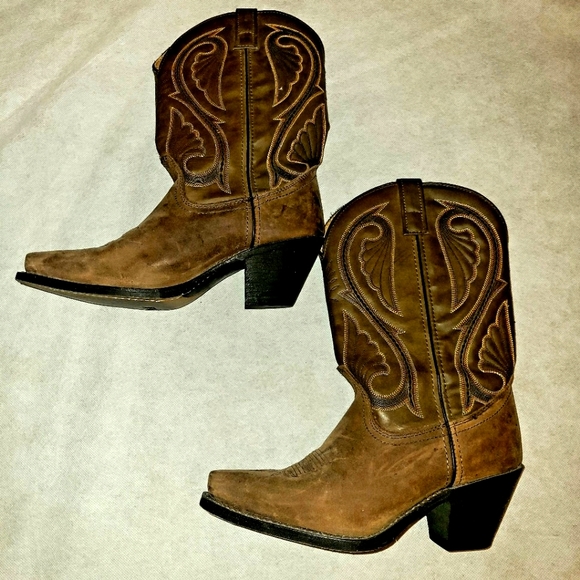 Laredo Shoes - Cowboy boots, Roper embroider point Sq toe,brown distressed boots